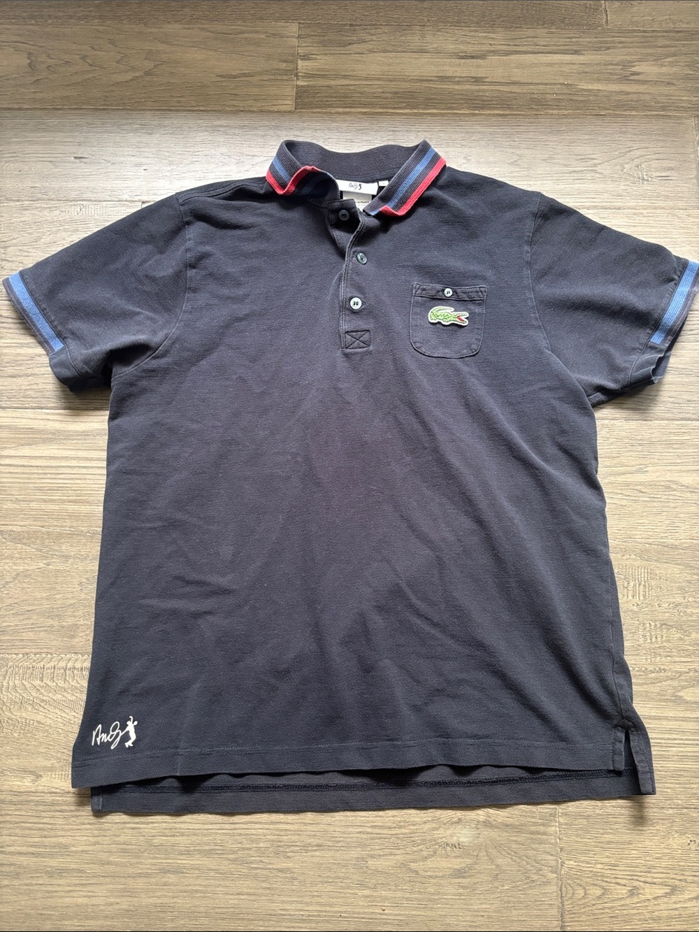 Lacoste Andy Roddick | Navy Blue Striped Collar Tennis Polo Red Blue Trim Size 5
